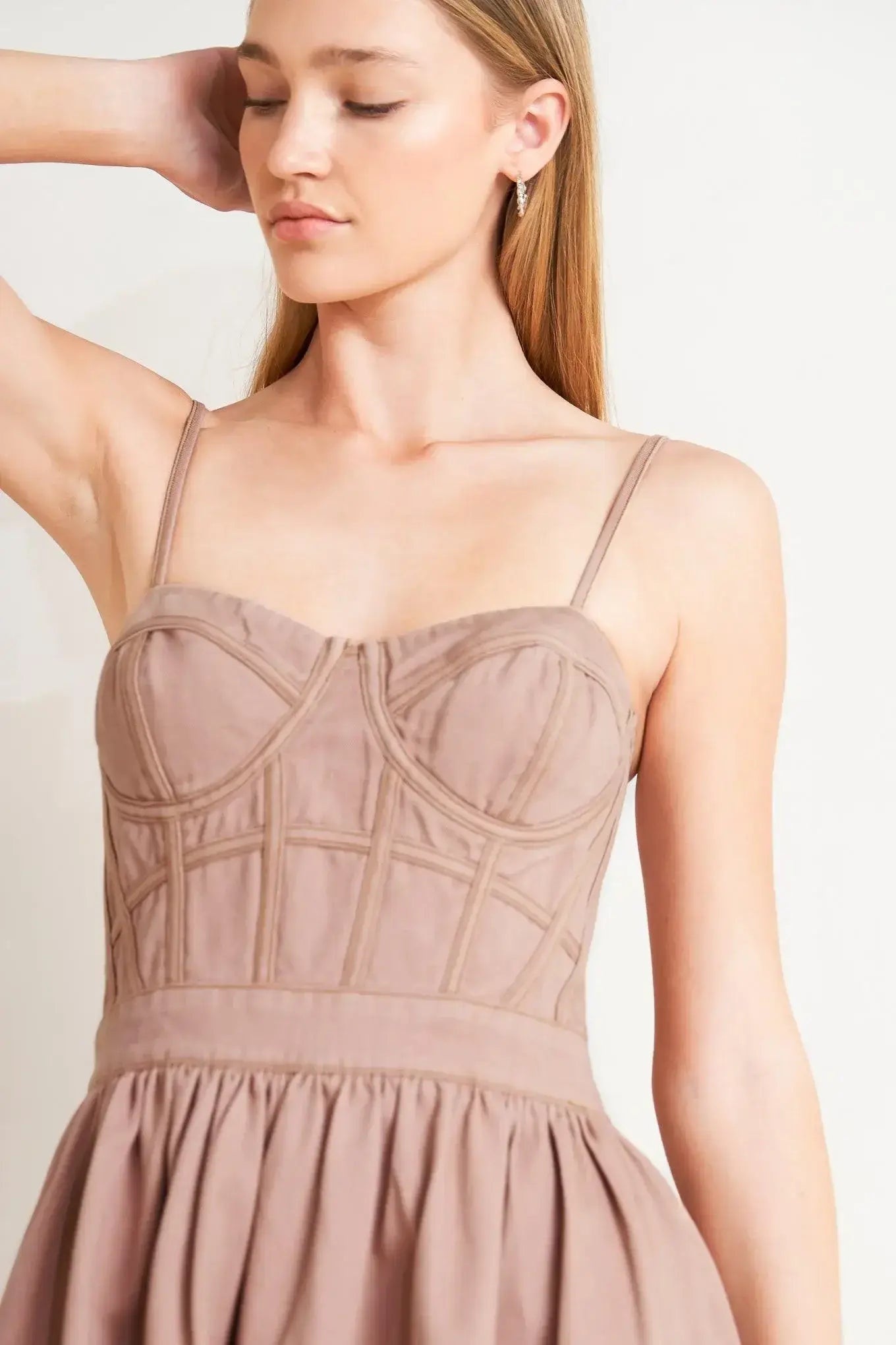 UNDERSTATED GLAM WOVEN TWILL MIDI DRESS - Flying Tomato - Flyclothing LLC