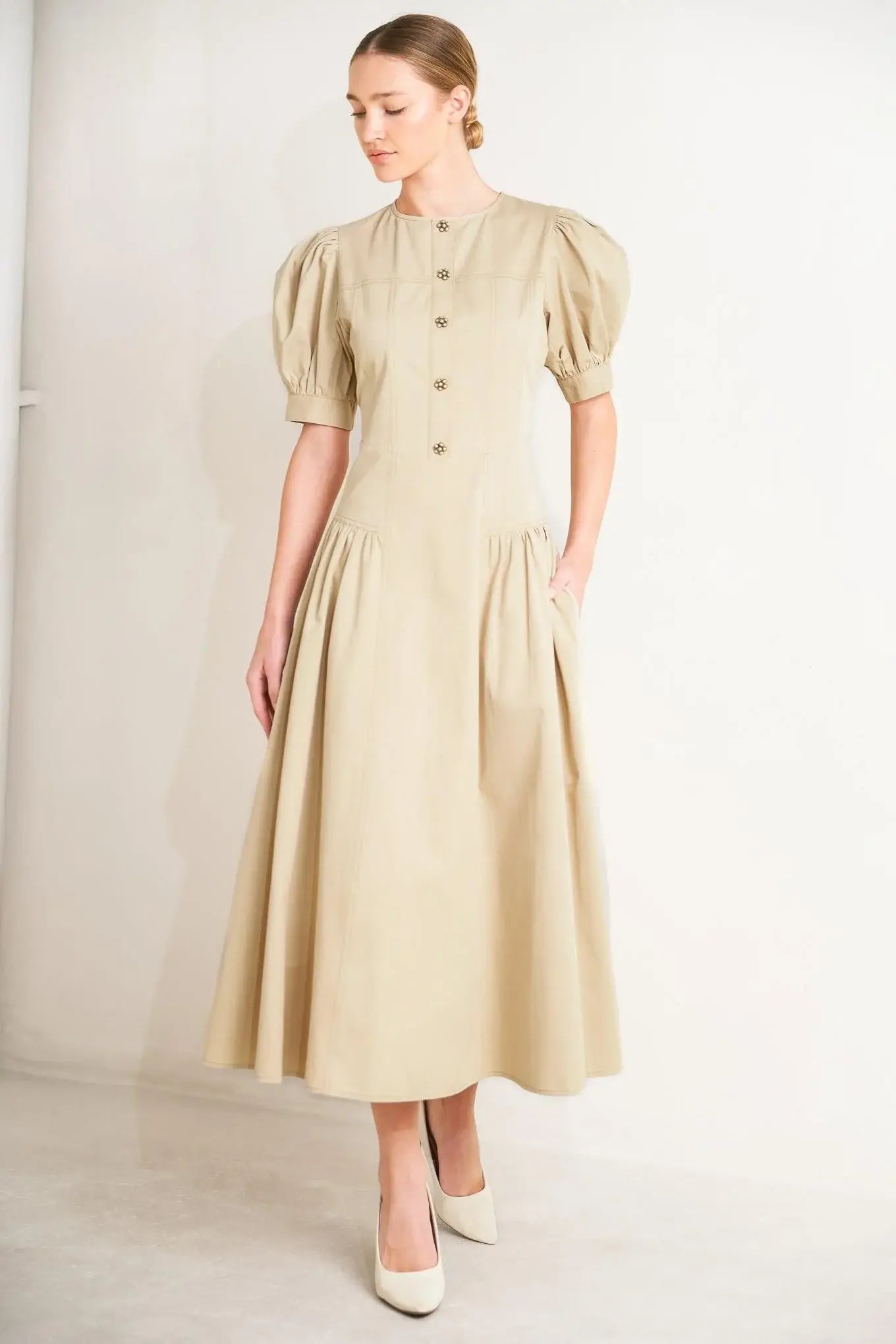 UNDERSTATED ICON WOVEN MIDI DRESS - Flying Tomato - Flyclothing LLC