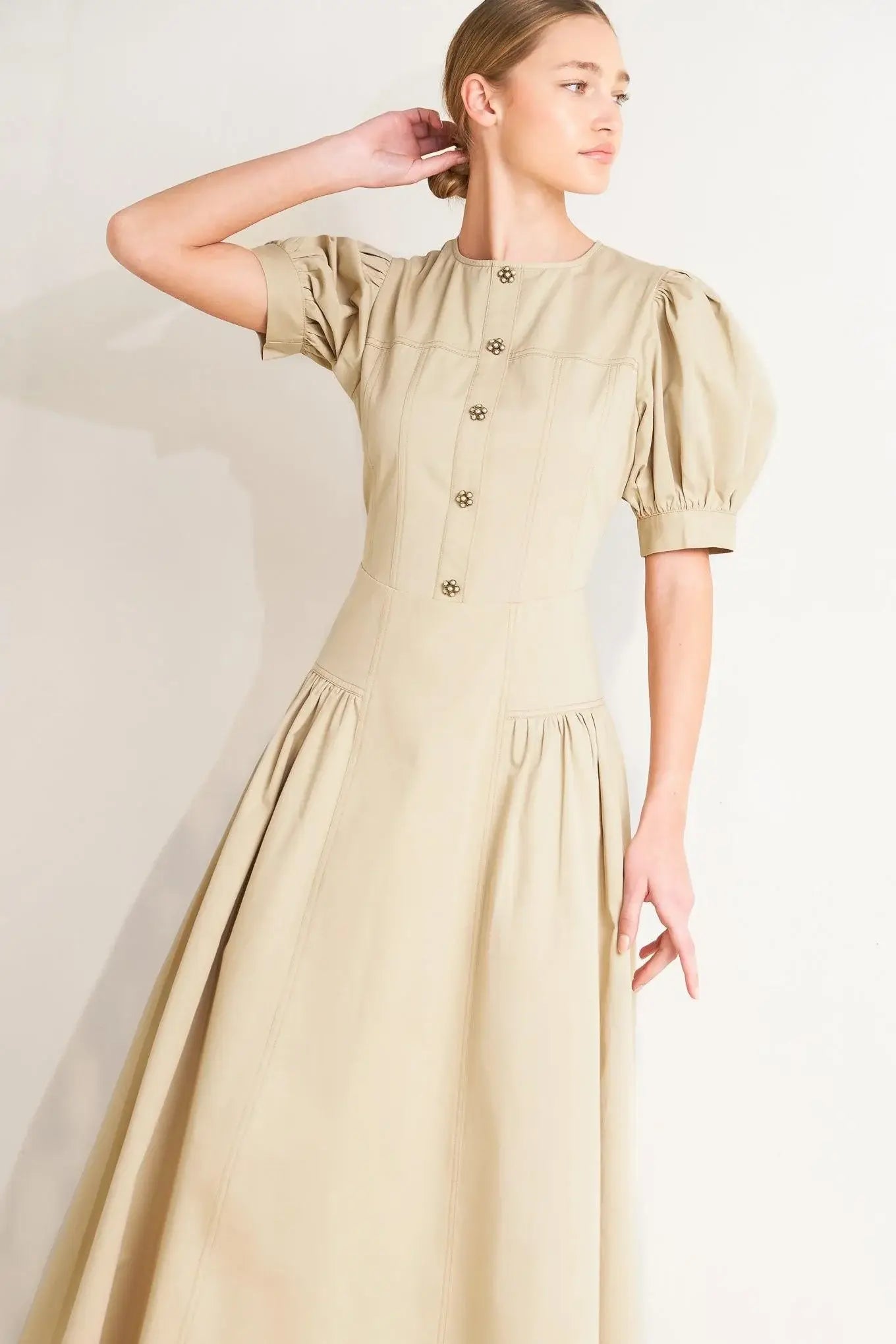 UNDERSTATED ICON WOVEN MIDI DRESS - Flying Tomato - Flyclothing LLC