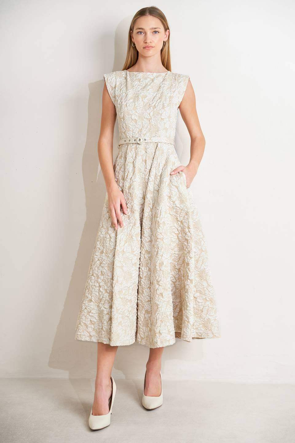 STATEMENT IN IVORY WOVEN MIDI DRESS - Flying Tomato - Flyclothing LLC