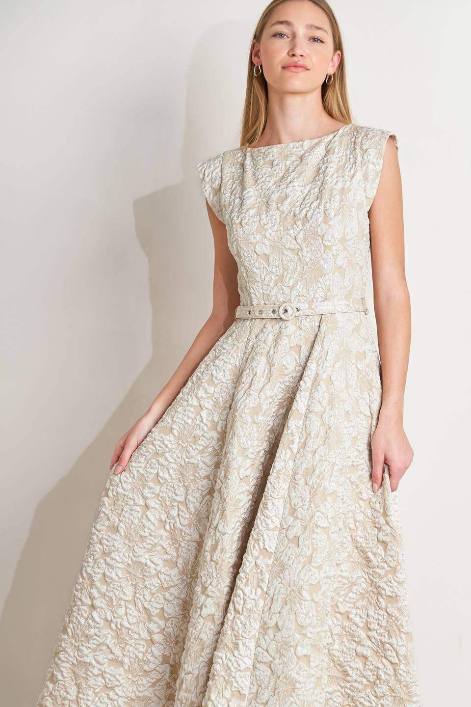 STATEMENT IN IVORY WOVEN MIDI DRESS - Flying Tomato - Flyclothing LLC