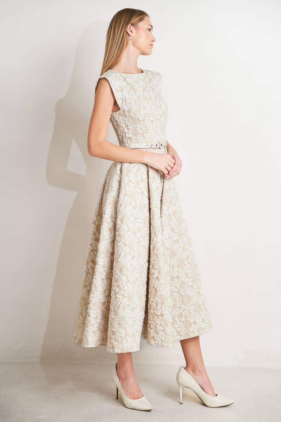 STATEMENT IN IVORY WOVEN MIDI DRESS - Flying Tomato - Flyclothing LLC