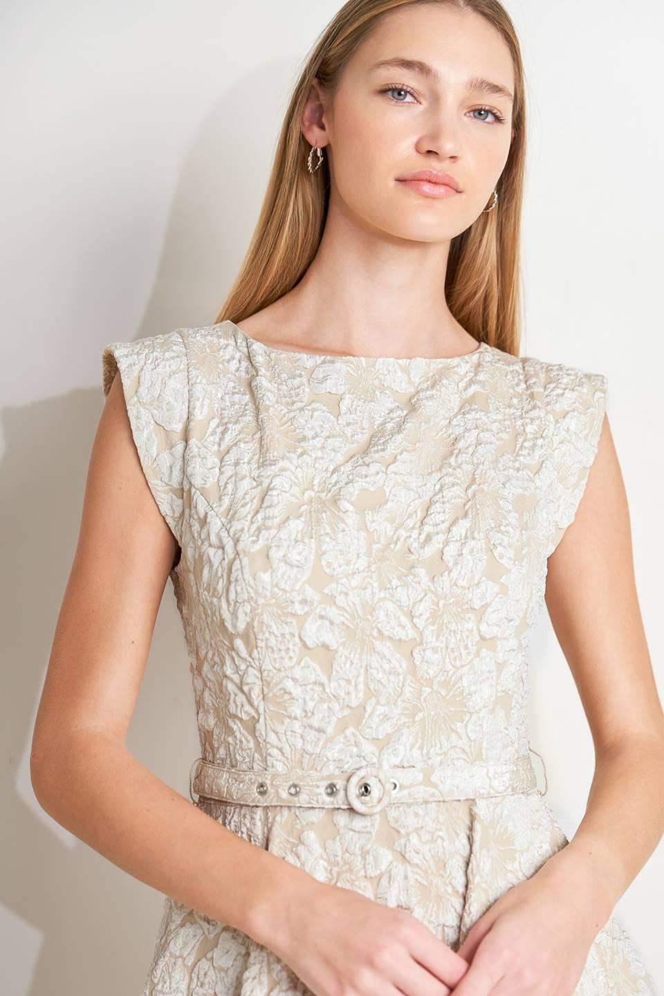 STATEMENT IN IVORY WOVEN MIDI DRESS - Flying Tomato - Flyclothing LLC