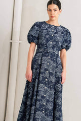 DARK BLOOM JACQUARD DENIM MIDI DRESS - Flying Tomato - Flyclothing LLC
