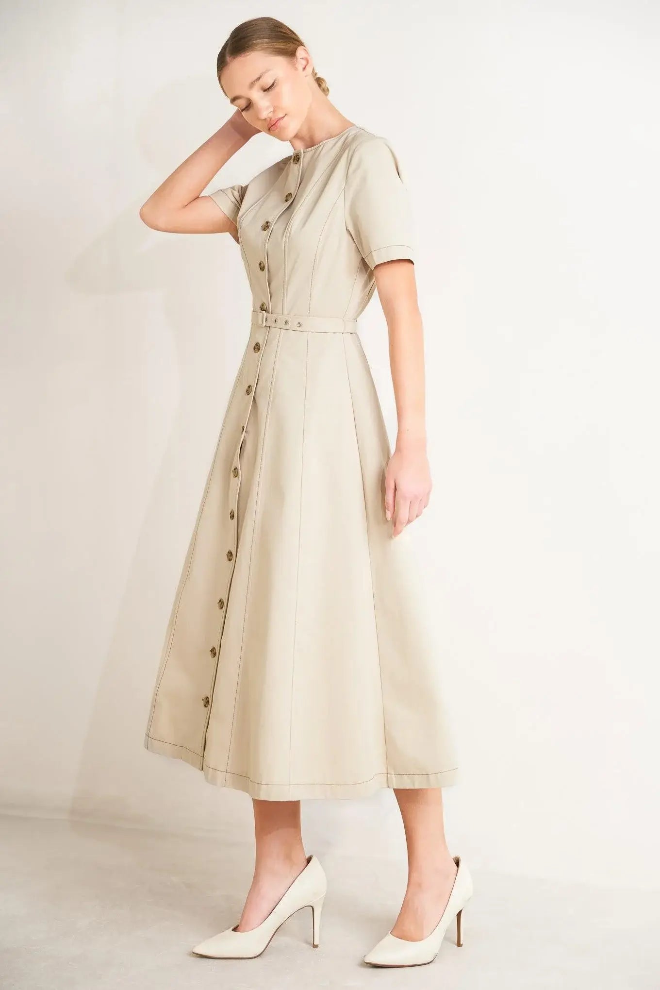 COMMAND THE ROOM WOVEN MIDI DRESS - Flying Tomato - Flyclothing LLC