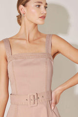 ELEVATED NEUTRAL BLUSH WOVEN MIDI DRESS - Flying Tomato - Flyclothing LLC