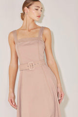 ELEVATED NEUTRAL BLUSH WOVEN MIDI DRESS - Flying Tomato - Flyclothing LLC