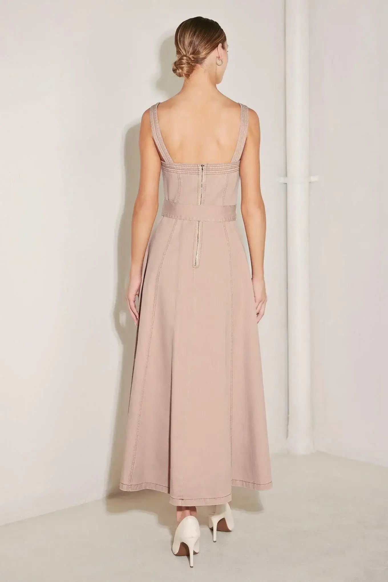 ELEVATED NEUTRAL BLUSH WOVEN MIDI DRESS - Flying Tomato - Flyclothing LLC