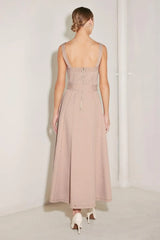 ELEVATED NEUTRAL BLUSH WOVEN MIDI DRESS - Flying Tomato - Flyclothing LLC