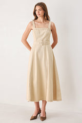ELEVATED NEUTRAL WOVEN MIDI DRESS - Flying Tomato - Flyclothing LLC