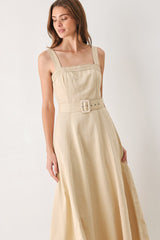 ELEVATED NEUTRAL WOVEN MIDI DRESS - Flying Tomato - Flyclothing LLC
