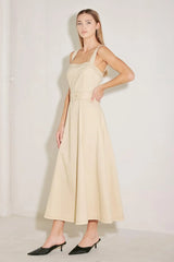 ELEVATED NEUTRAL WOVEN MIDI DRESS - Flying Tomato - Flyclothing LLC