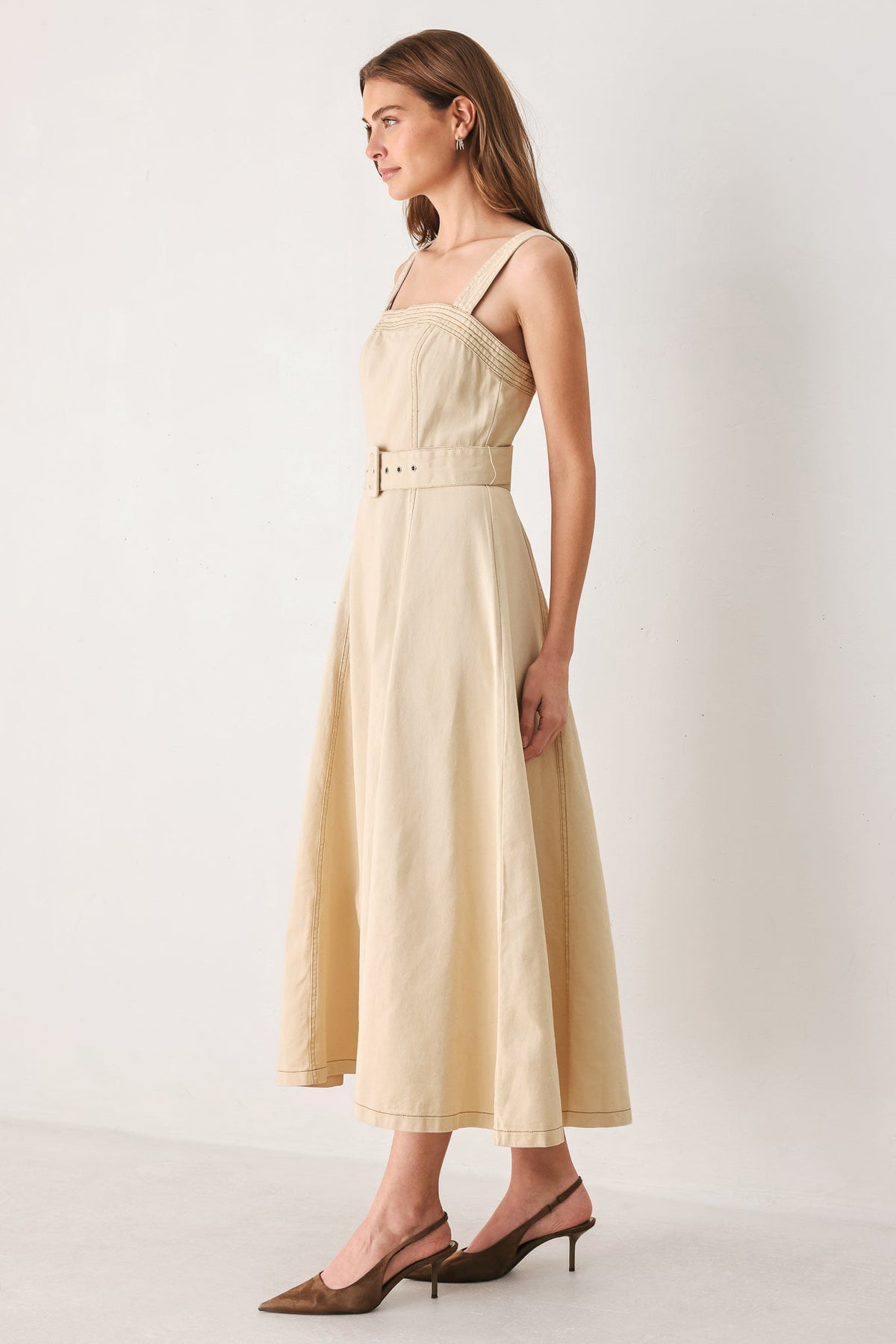 ELEVATED NEUTRAL WOVEN MIDI DRESS - Flying Tomato - Flyclothing LLC