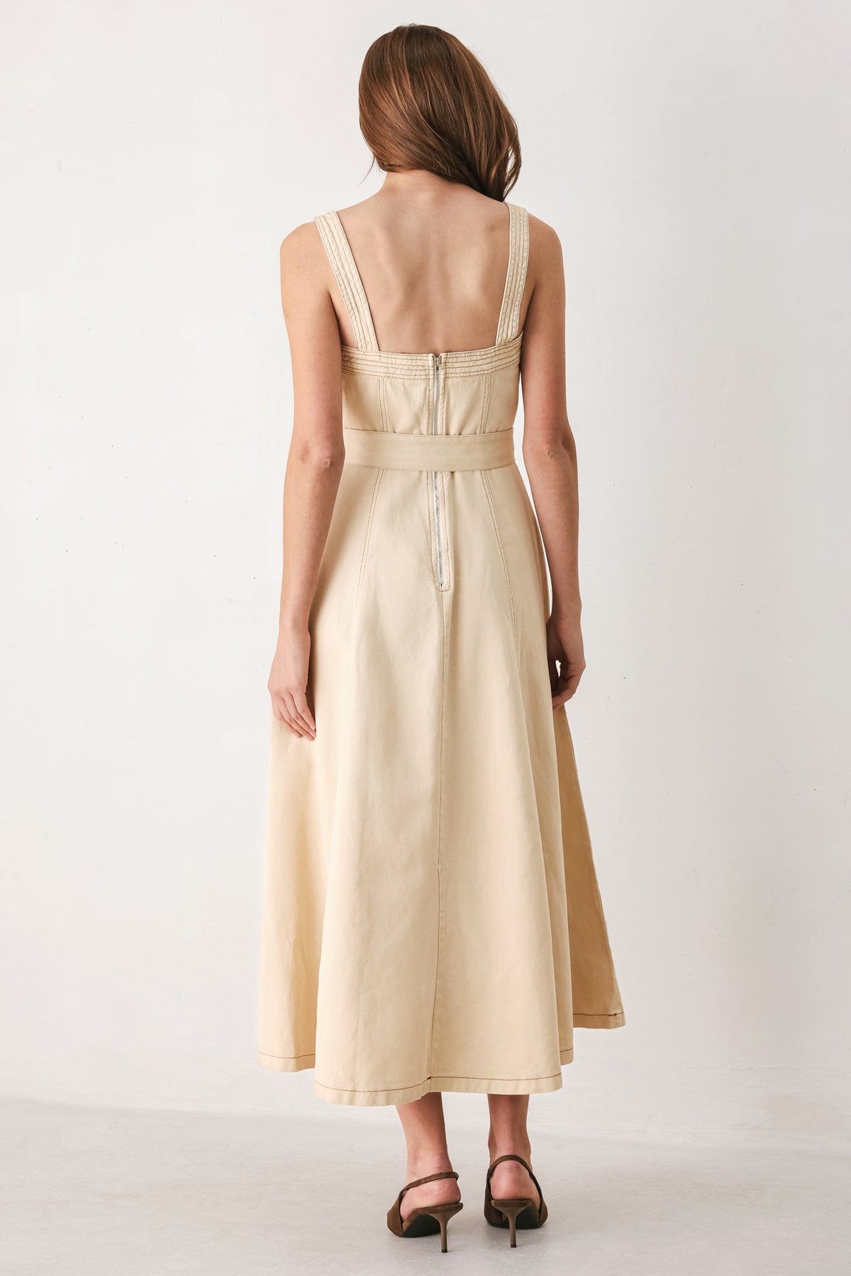 ELEVATED NEUTRAL WOVEN MIDI DRESS - Flying Tomato - Flyclothing LLC