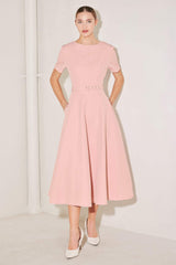SPRING ICON PINK WOVEN MIDI DRESS - Flying Tomato - Flyclothing LLC