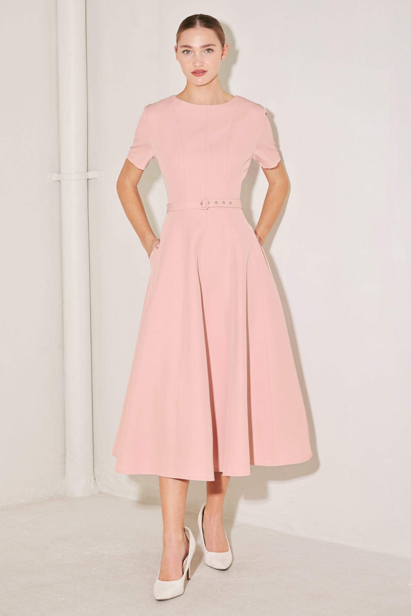 SPRING ICON PINK WOVEN MIDI DRESS - Flying Tomato - Flyclothing LLC