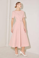 SPRING ICON PINK WOVEN MIDI DRESS - Flying Tomato - Flyclothing LLC