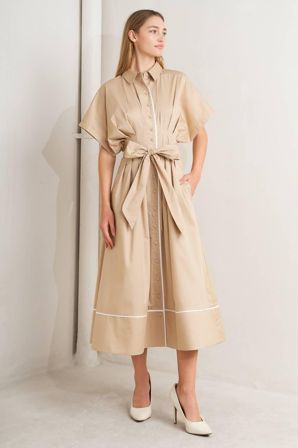 CATCH YOU LATER KHAKI WOVEN MIDI DRESS - Flying Tomato - Flyclothing LLC