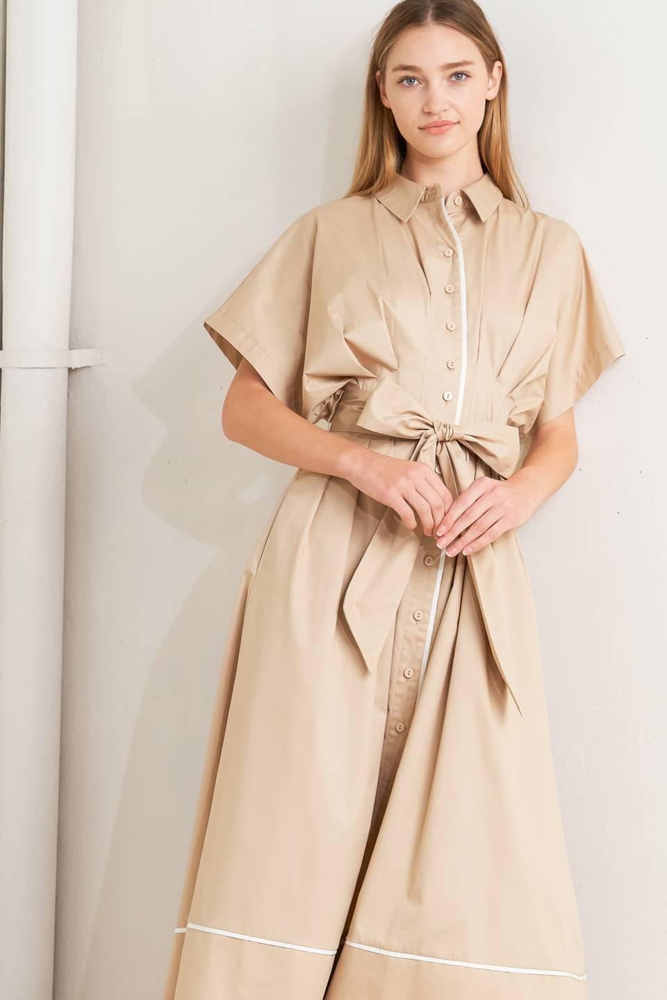 CATCH YOU LATER KHAKI WOVEN MIDI DRESS - Flying Tomato - Flyclothing LLC