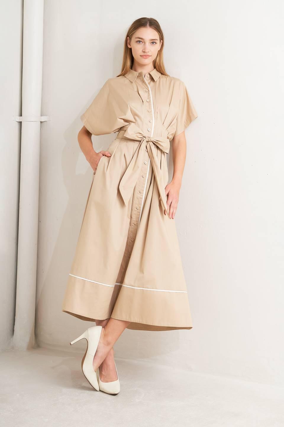 CATCH YOU LATER KHAKI WOVEN MIDI DRESS - Flying Tomato - Flyclothing LLC