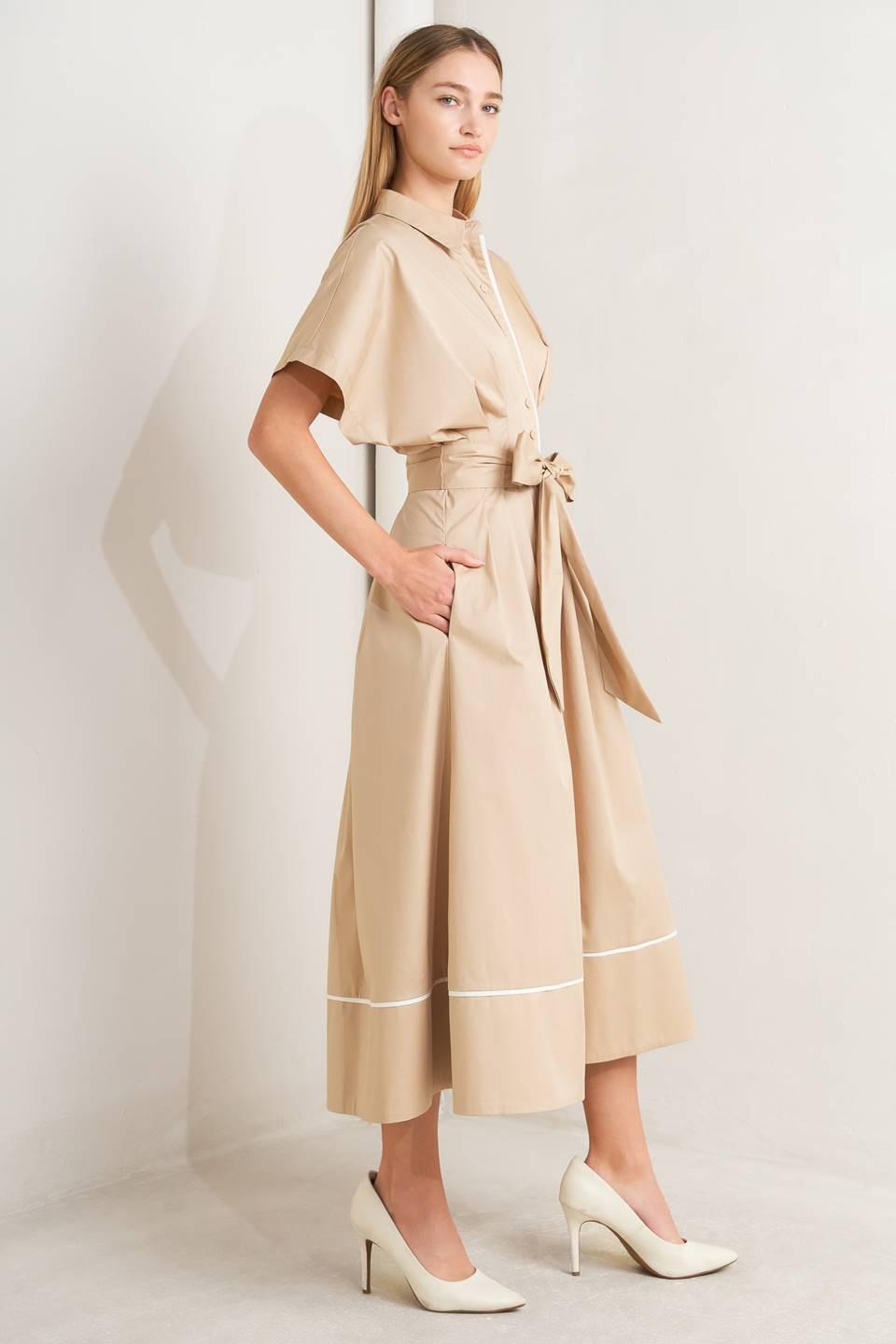 CATCH YOU LATER KHAKI WOVEN MIDI DRESS - Flying Tomato - Flyclothing LLC
