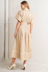 CATCH YOU LATER KHAKI WOVEN MIDI DRESS - Flying Tomato - Flyclothing LLC