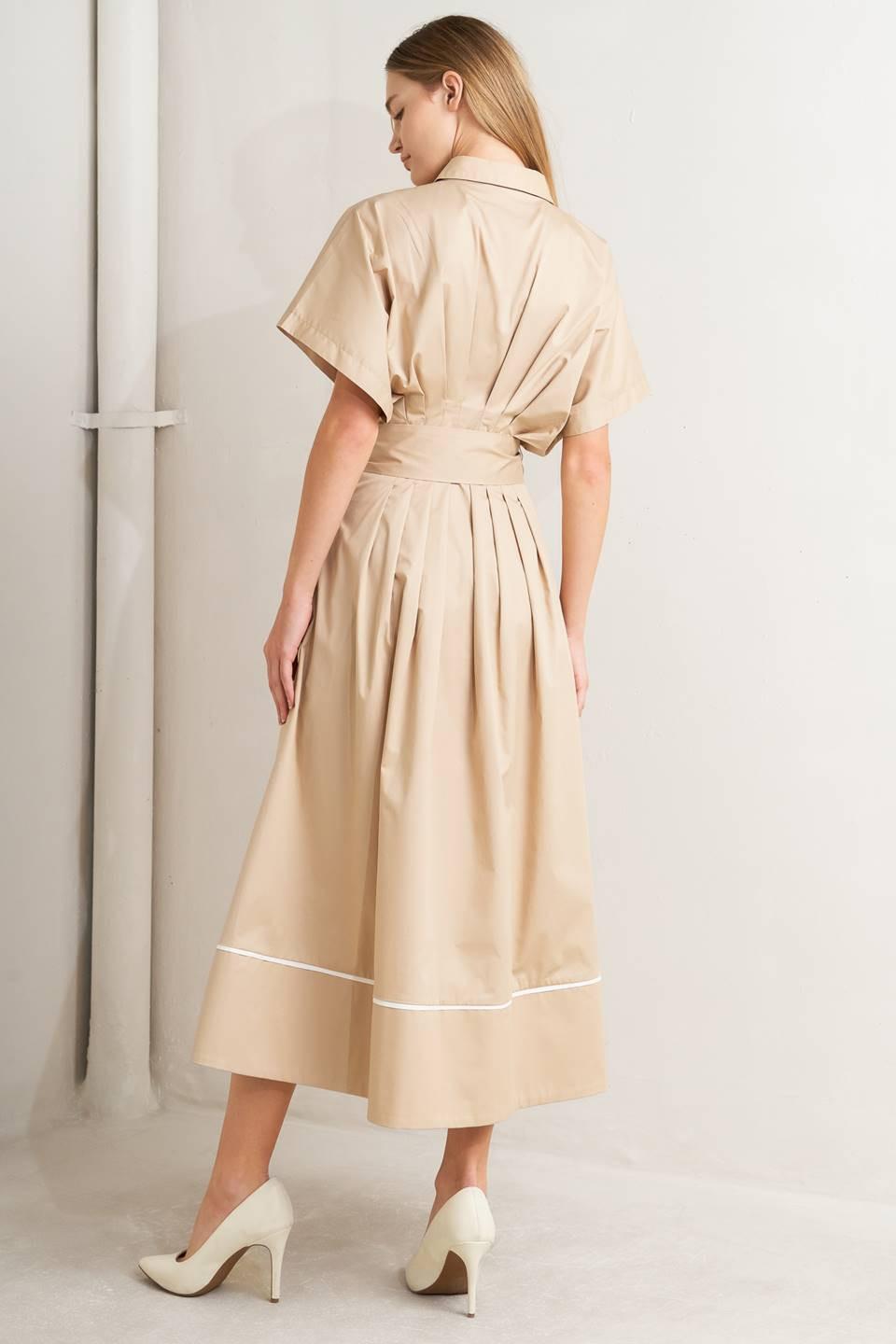 CATCH YOU LATER KHAKI WOVEN MIDI DRESS - Flying Tomato - Flyclothing LLC
