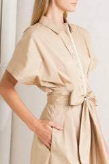 CATCH YOU LATER KHAKI WOVEN MIDI DRESS - Flying Tomato - Flyclothing LLC