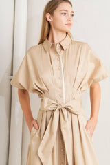 CATCH YOU LATER KHAKI WOVEN MIDI DRESS - Flying Tomato - Flyclothing LLC