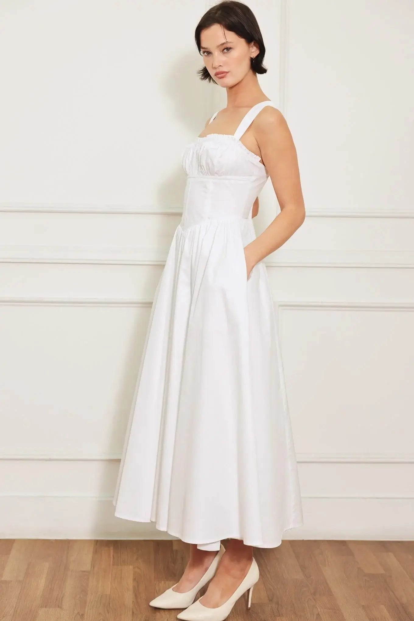 SWEETHEART SERENADE WOVEN MIDI DRESS - Flying Tomato - Flyclothing LLC