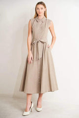 CAFE AU LAIT WOVEN MIDI DRESS - Flying Tomato - Flyclothing LLC