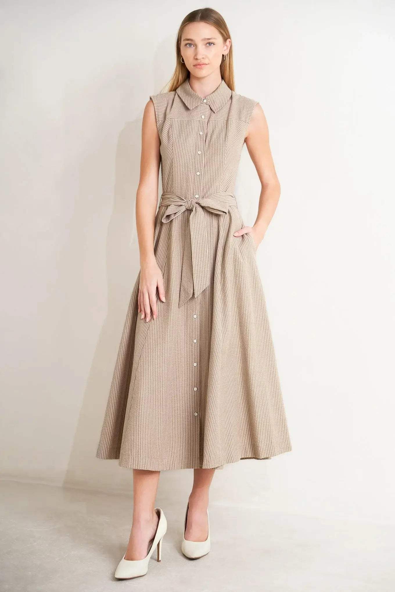 CAFE AU LAIT WOVEN MIDI DRESS - Flying Tomato - Flyclothing LLC