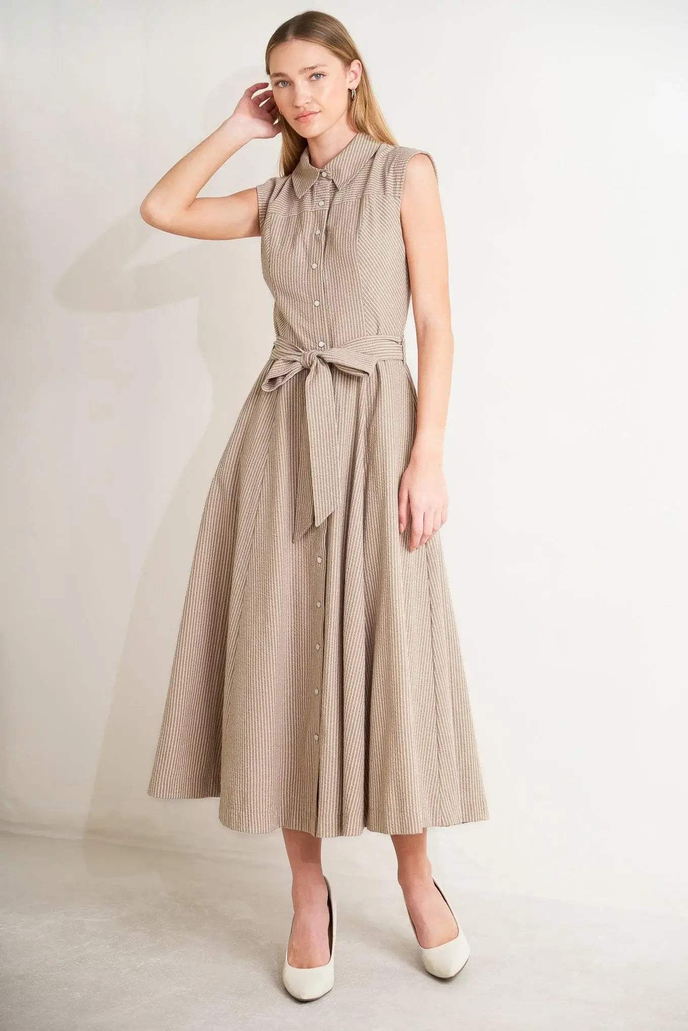 CAFE AU LAIT WOVEN MIDI DRESS - Flying Tomato - Flyclothing LLC
