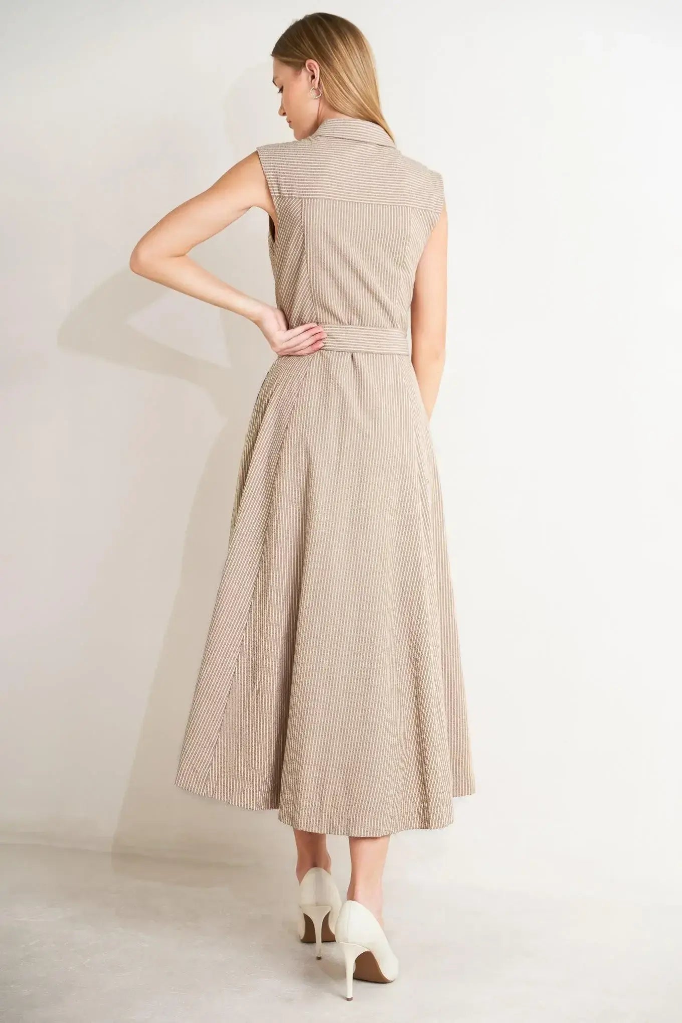 CAFE AU LAIT WOVEN MIDI DRESS - Flying Tomato - Flyclothing LLC