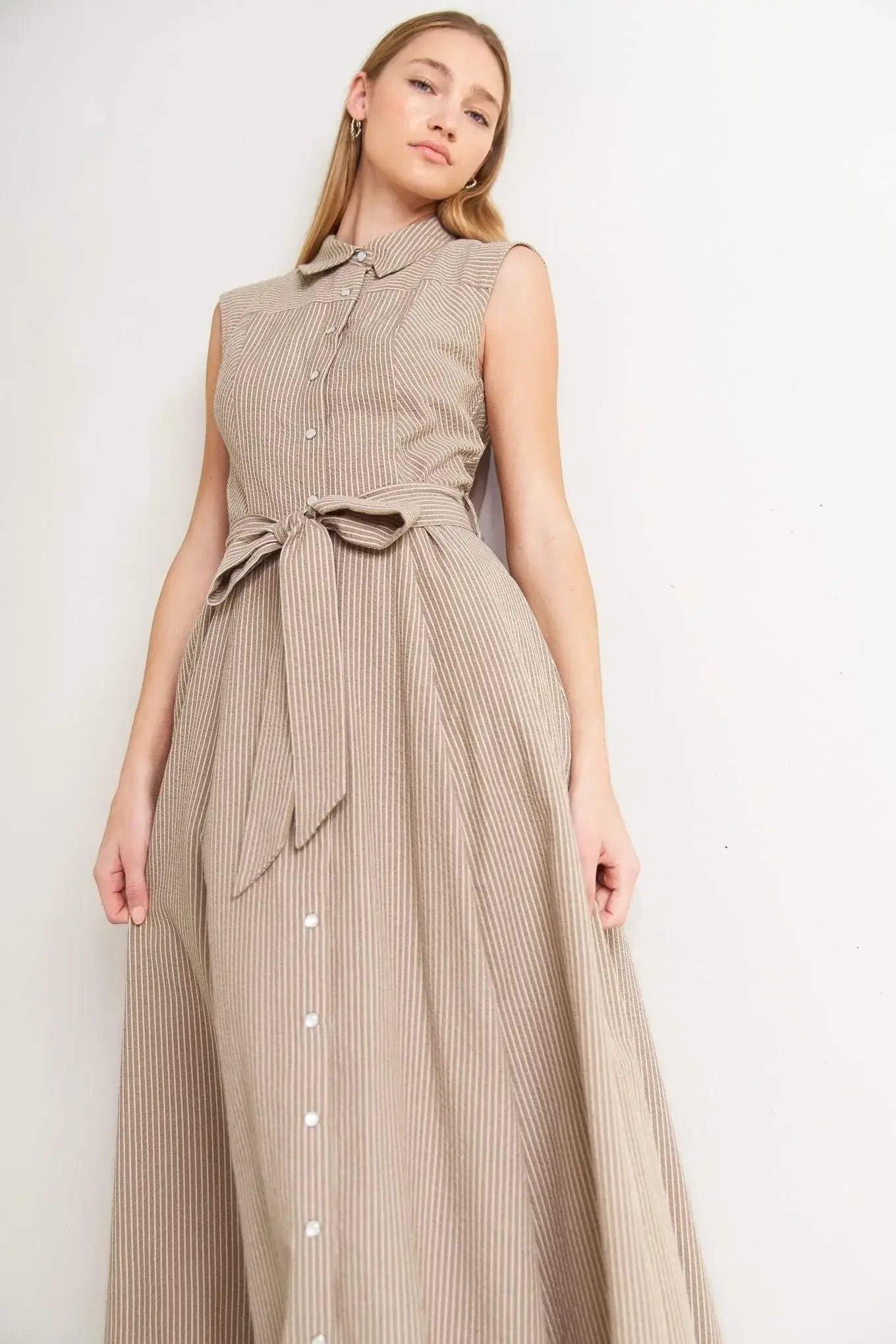 CAFE AU LAIT WOVEN MIDI DRESS - Flying Tomato - Flyclothing LLC