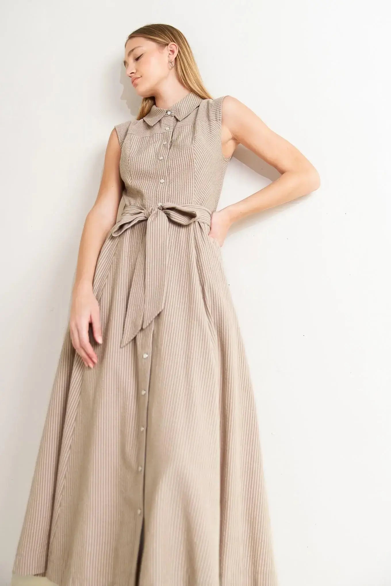 CAFE AU LAIT WOVEN MIDI DRESS - Flying Tomato - Flyclothing LLC