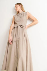 CAFE AU LAIT WOVEN MIDI DRESS - Flying Tomato - Flyclothing LLC