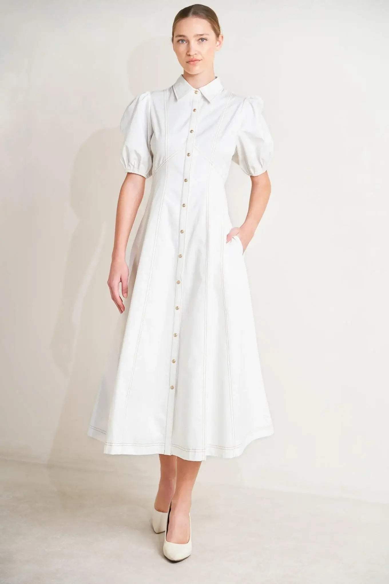 SWEET SOPHISTICATION WOVEN MIDI DRESS - Flying Tomato - Flyclothing LLC