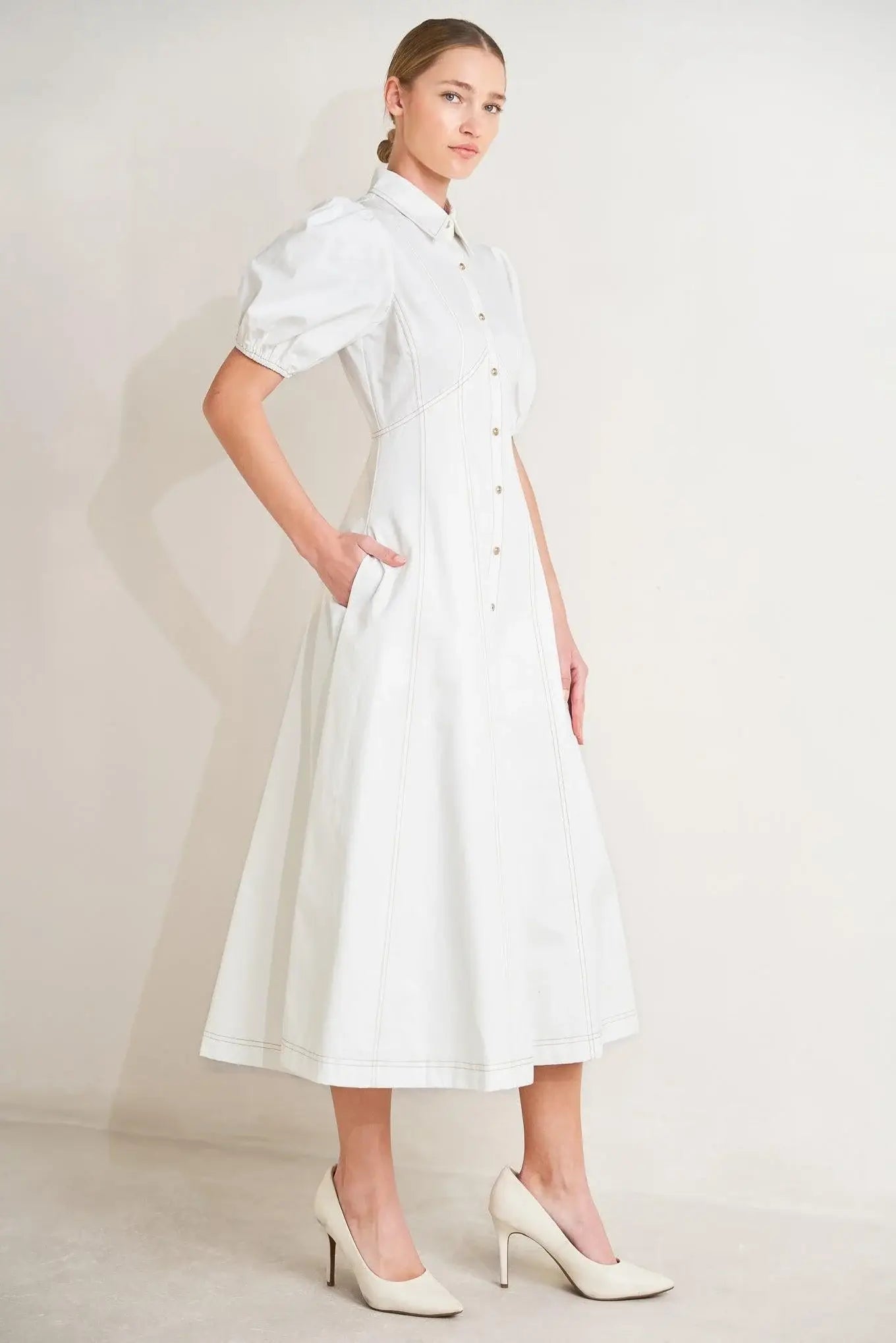 SWEET SOPHISTICATION WOVEN MIDI DRESS - Flying Tomato - Flyclothing LLC