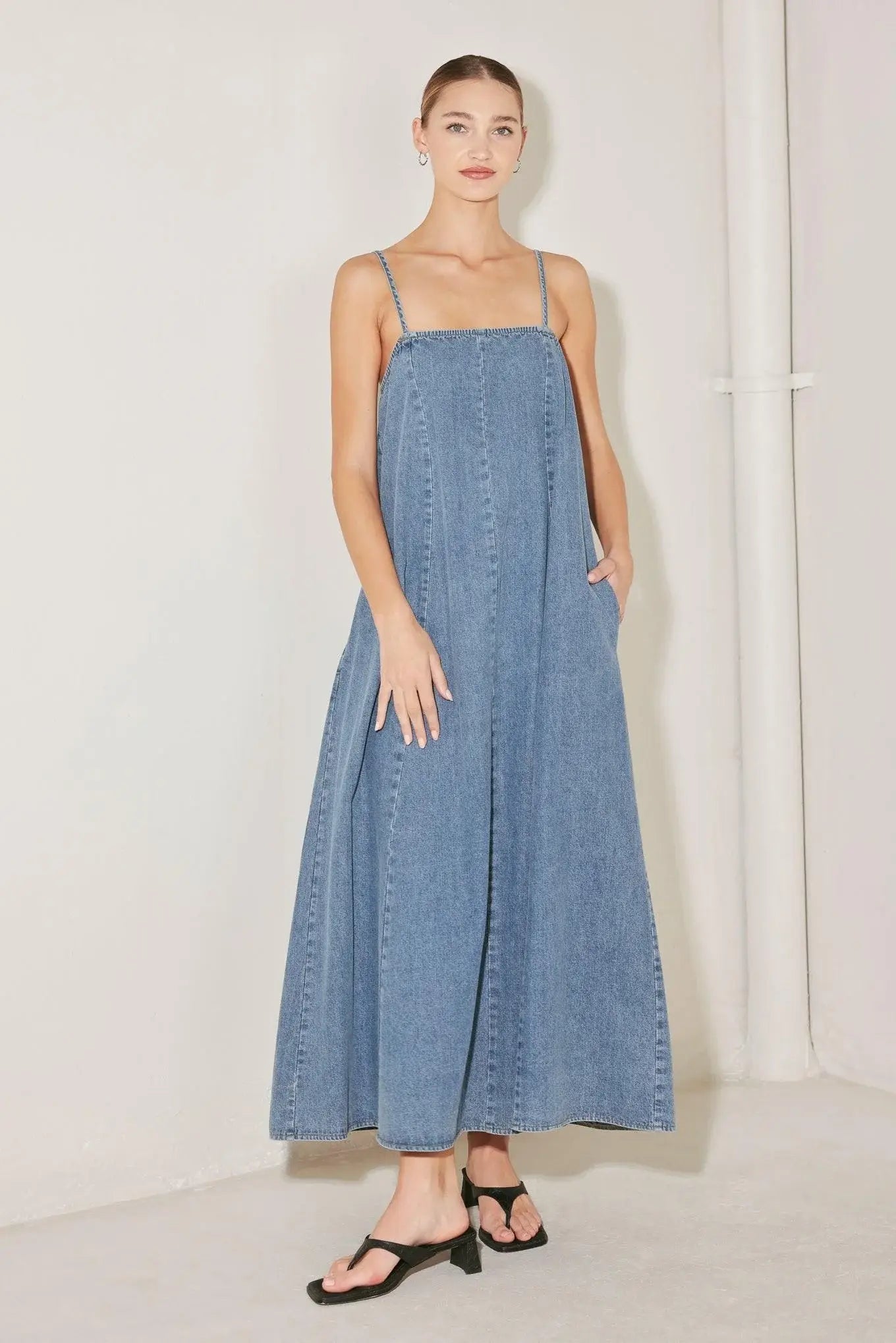 INDIGO WEEKEND THEORY DENIM MIDI DRESS - Flying Tomato - Flyclothing LLC
