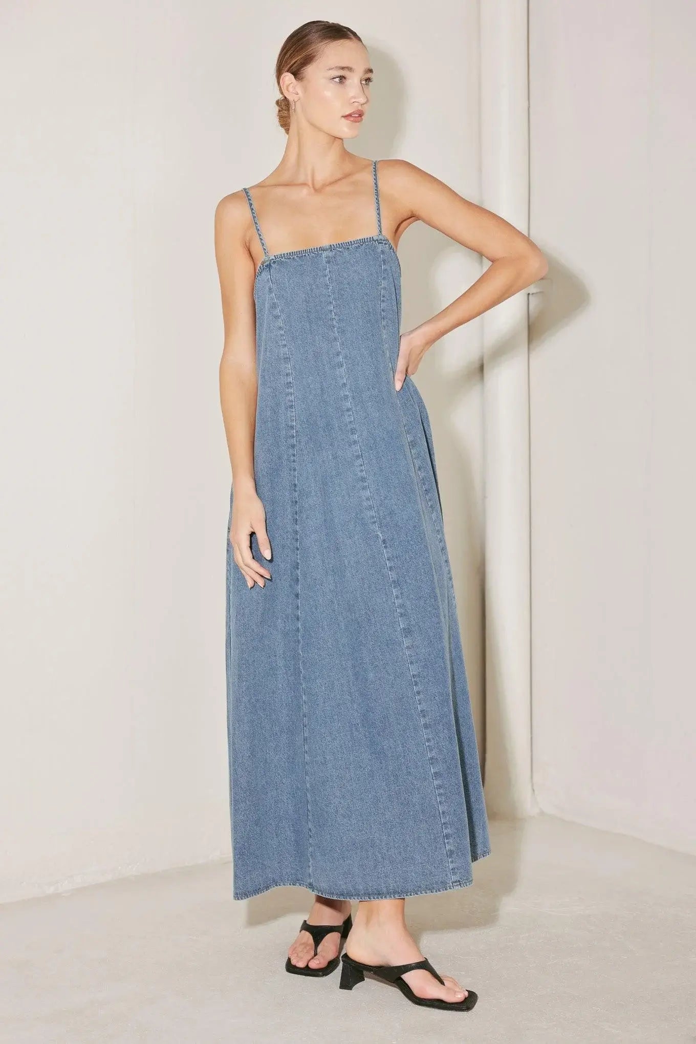 INDIGO WEEKEND THEORY DENIM MIDI DRESS - Flying Tomato - Flyclothing LLC