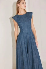 TIMELESS BLUE FORM DENIM MIDI DRESS - Flying Tomato - Flyclothing LLC