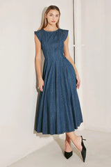 TIMELESS BLUE FORM DENIM MIDI DRESS - Flying Tomato - Flyclothing LLC