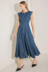 TIMELESS BLUE FORM DENIM MIDI DRESS - Flying Tomato - Flyclothing LLC