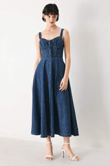 BLUE CRUSH DENIM MIDI DRESS - Flying Tomato - Flyclothing LLC