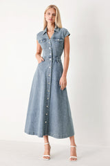 CLASSIC FLOW DENIM MIDI DRESS - Flying Tomato - Flyclothing LLC