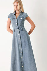CLASSIC FLOW DENIM MIDI DRESS - Flying Tomato - Flyclothing LLC