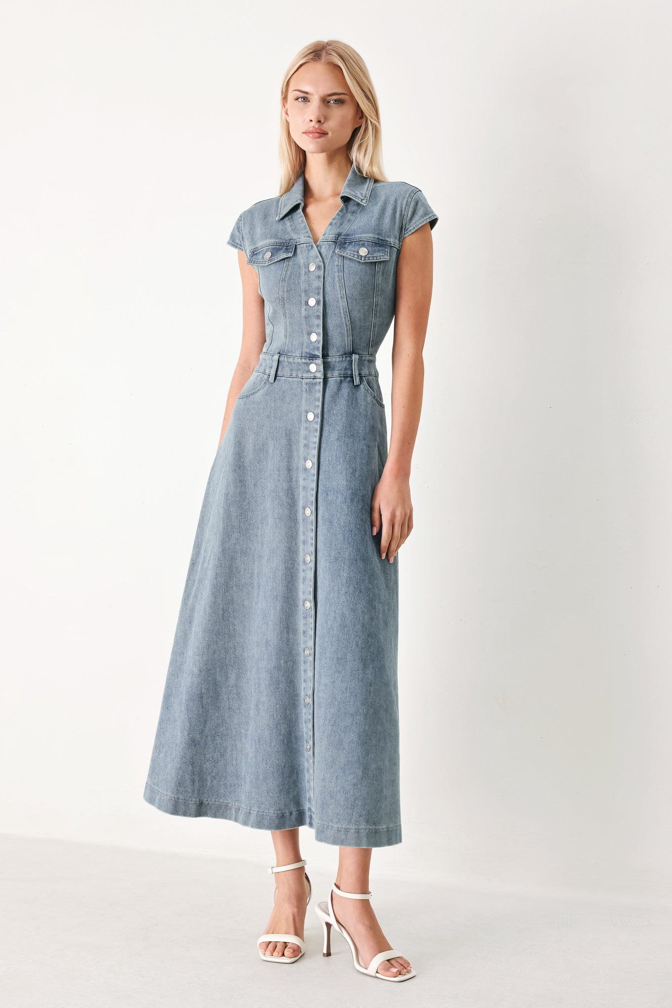 CLASSIC FLOW DENIM MIDI DRESS - Flying Tomato - Flyclothing LLC