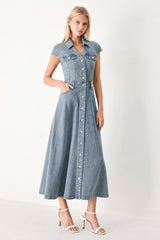 CLASSIC FLOW DENIM MIDI DRESS - Flying Tomato - Flyclothing LLC
