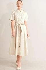 SANDSTONE GRACE WOVEN MIDI SHIRT DRESS - Flying Tomato - Flyclothing LLC